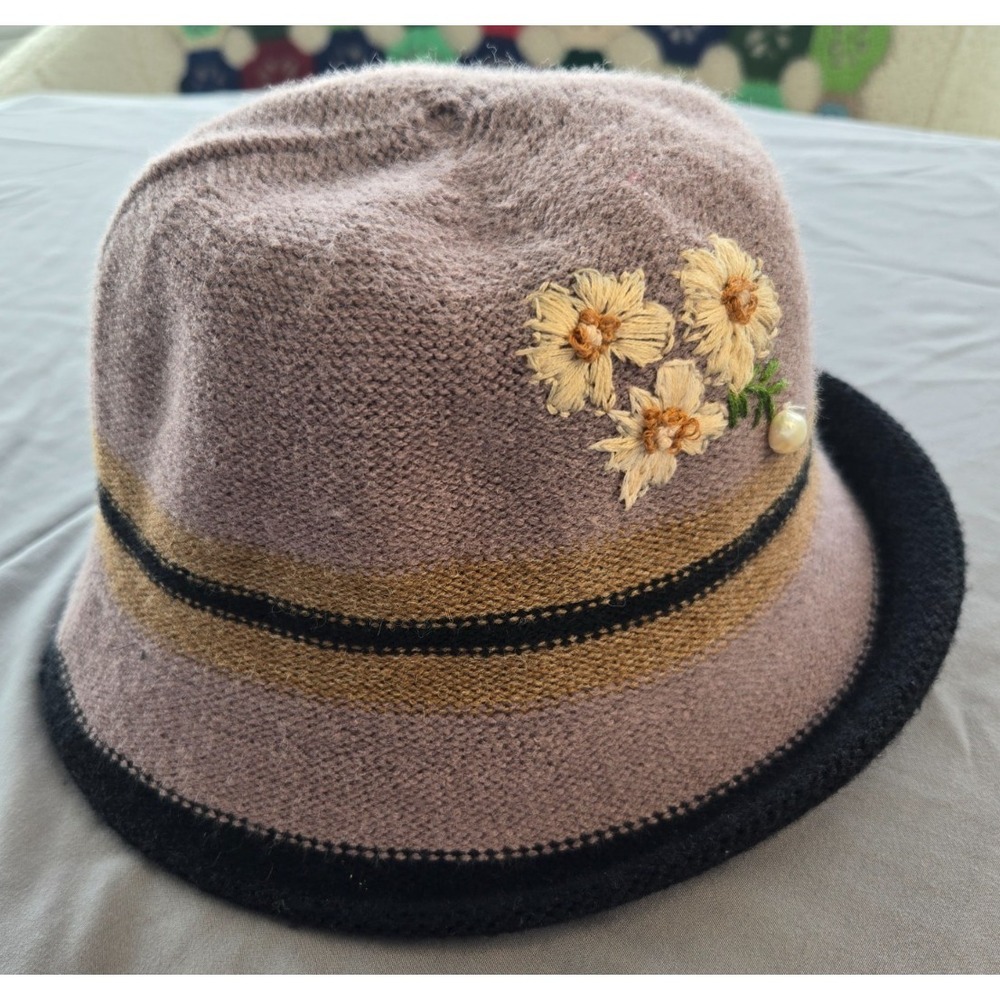 Pastel Purple Wool Bowler Hat Japan Made Floral Emboidery Pearl W's M Cottage
